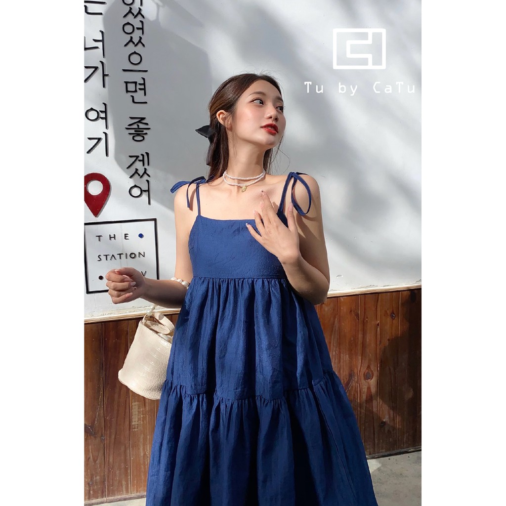 TUBYCATU | Đầm hai dây xốp xanh đen hai tầng | BigBuy360 - bigbuy360.vn