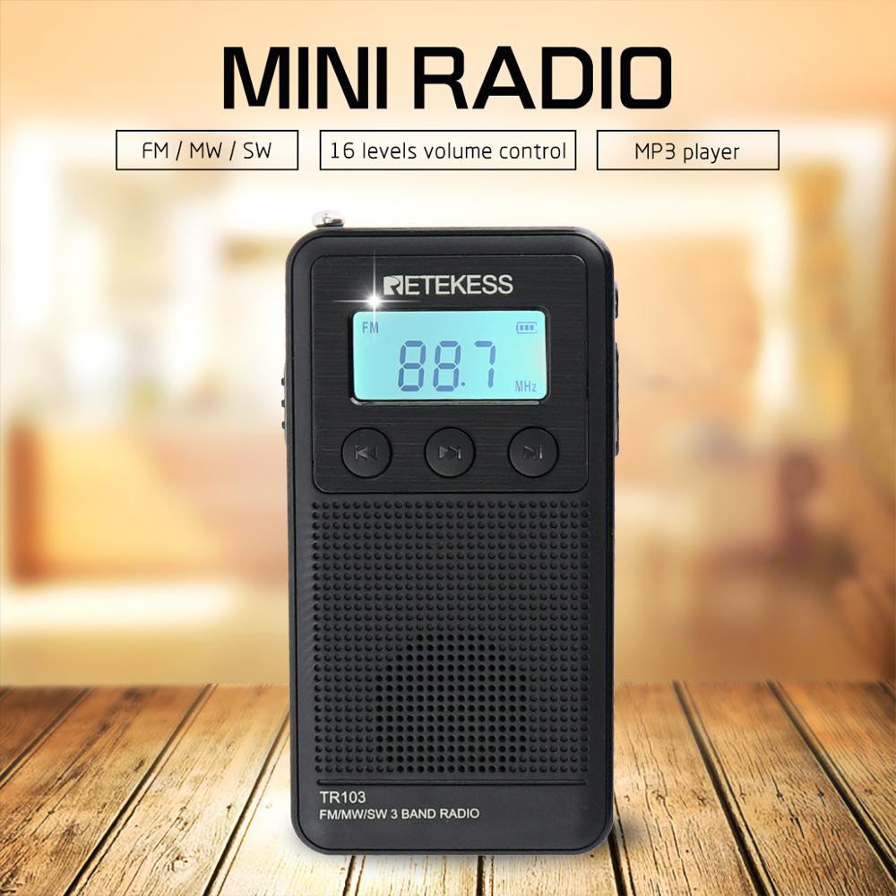 Radio bỏ túi Retekess TR103 AM SW FM mini kỹ thuật số hỗ trợ thẻ TF tích hợp màn hình LCD có đèn nền có thể sạc lại