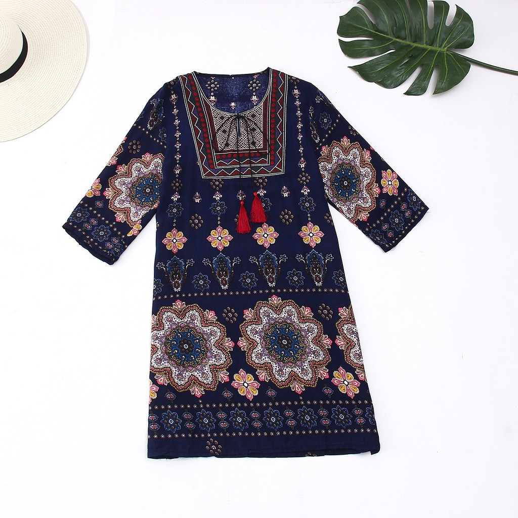 Đầm dáng rộng chất Cotton hoạ tiết hoa thêu có size lớn | BigBuy360 - bigbuy360.vn