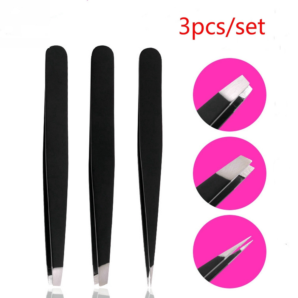 [Hàng mới về] Túi 3 nhíp tỉa lông mày bằng thép không gỉ tiện lợi dành cho làm đẹp