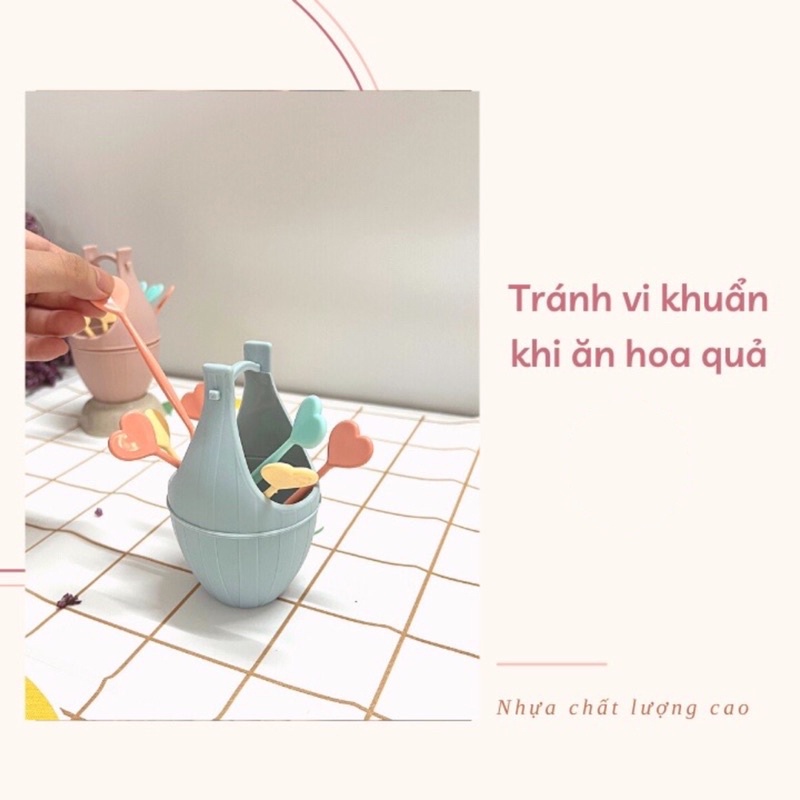 Bộ 10 chiêc dĩa ăn trái cây Việt Nhật (3399) dễ thương hình trái tim ở cán cầm, Dĩa xiên hoa quả tiện lợi