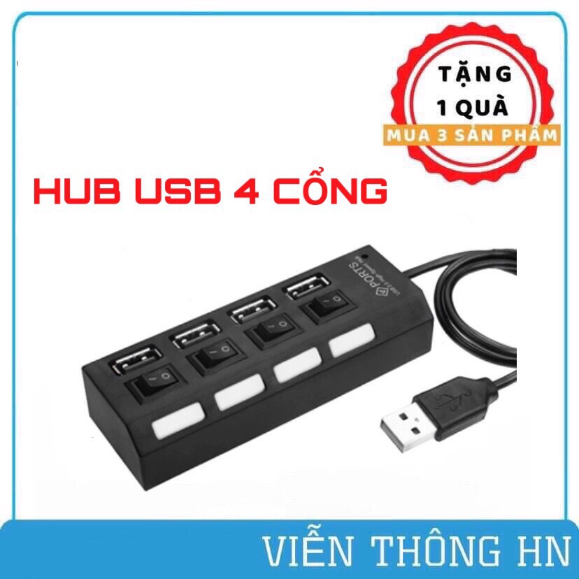 Bộ chia Hub USB 2.0 4 cổng có công tắc - usb 4 port hi speed hub - vienthonghn