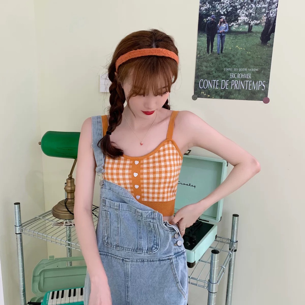 Áo Hai Dây Croptop Dệt Kim Kẻ Caro Phong Cách Tiểu Thư, Áo Bra 2 dây body kẻ caro chất co giãn nhiều màu