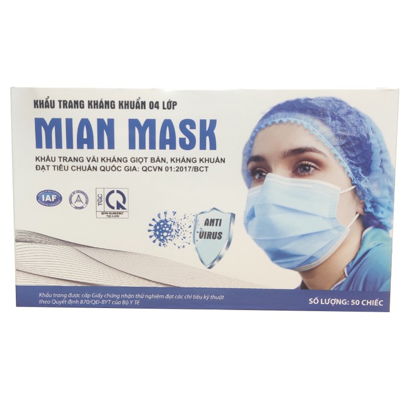 1 Hộp Khẩu Trang Y Tế Mask Màu Xanh 4 Lớp ( Hộp 50 Chiếc )