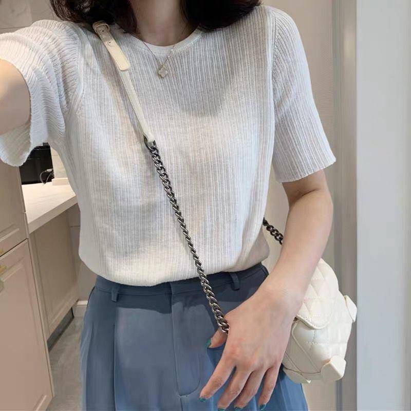 Áo Thun Tay Ngắn Cổ Tròn Màu Sắc Đơn Giản Dành Cho Nữ