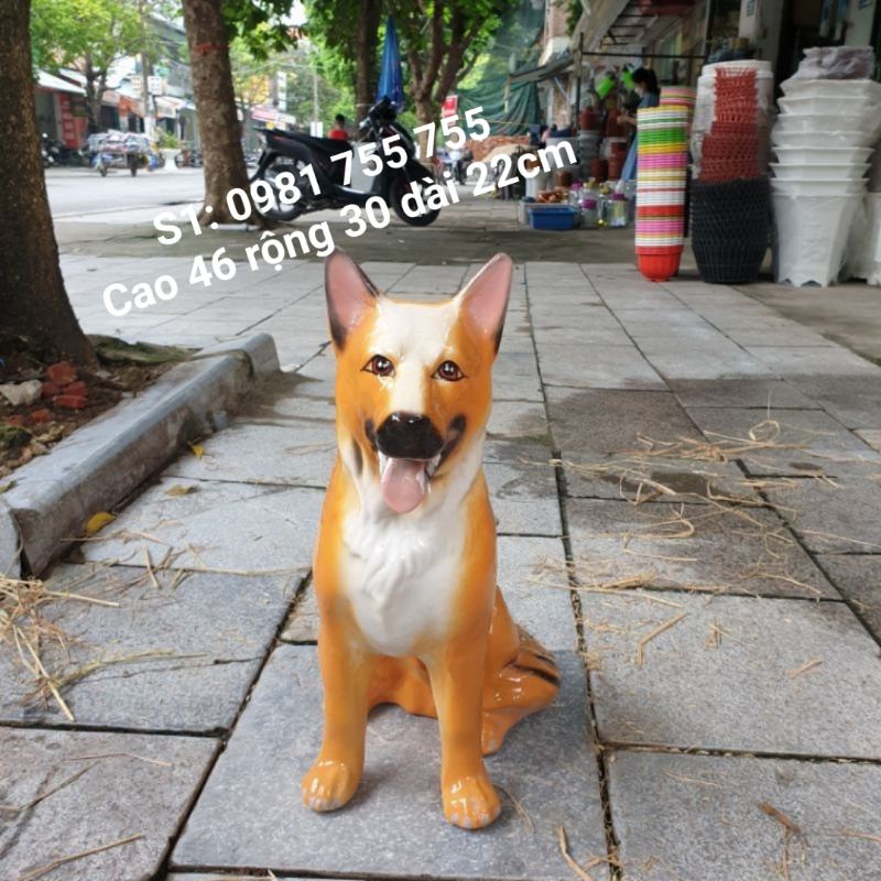 Tượng chó vàng trông nhà gốm sứ Bát Tràng làm mô hình trang trí tiểu cảnh, trang trí bể cá