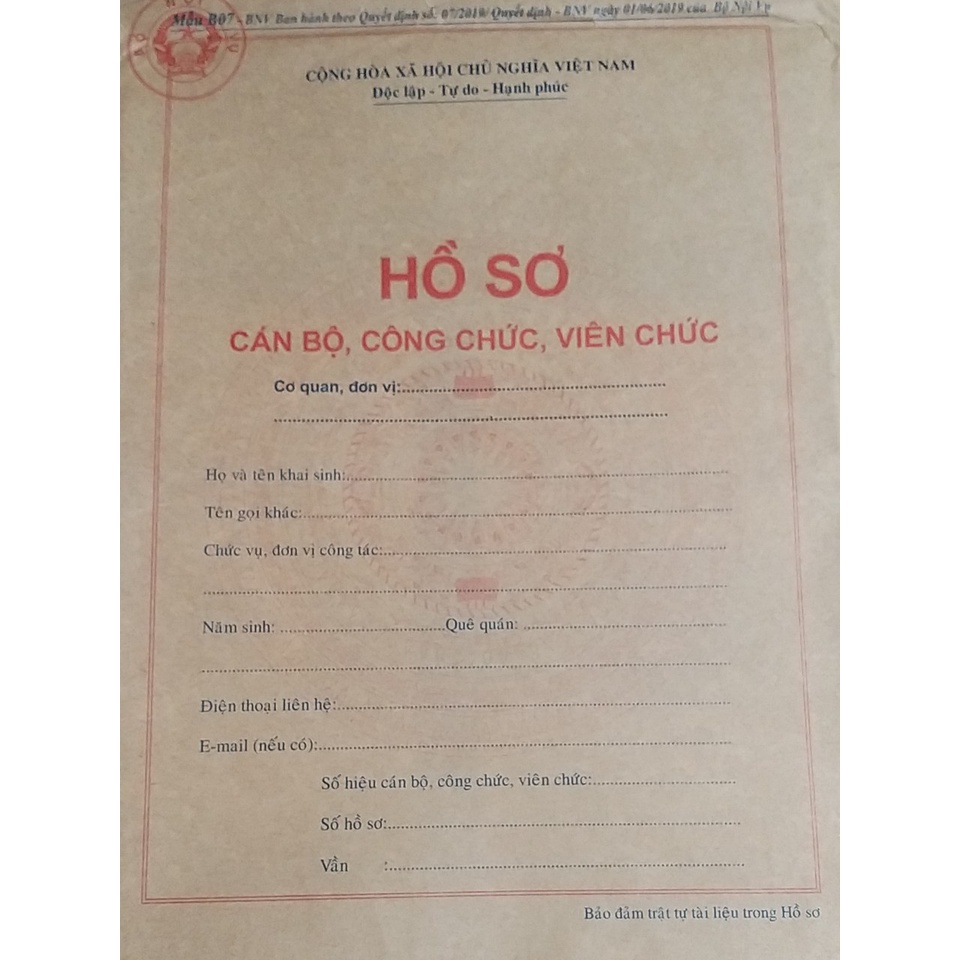 Hồ sơ cán bộ, công chức, viên chức