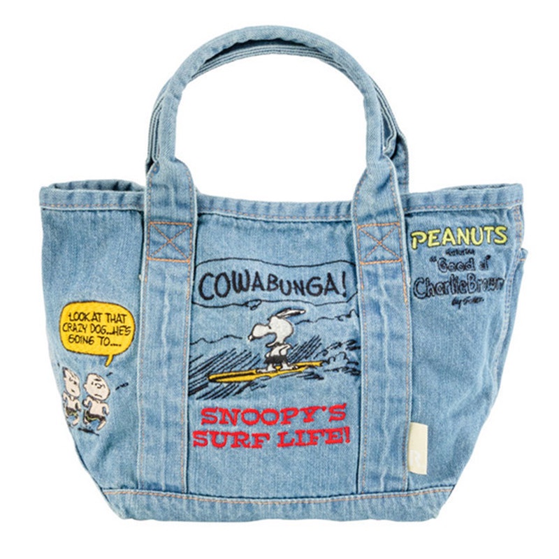 Túi Xách Vải Denim Thêu Hoạt Hình Snoopy Cỡ Nhỏ Đáng Yêu
