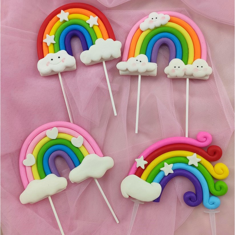 Que Cắm Trang Trí Bánh Kem Hình Cầu Vồng Đáng Yêu