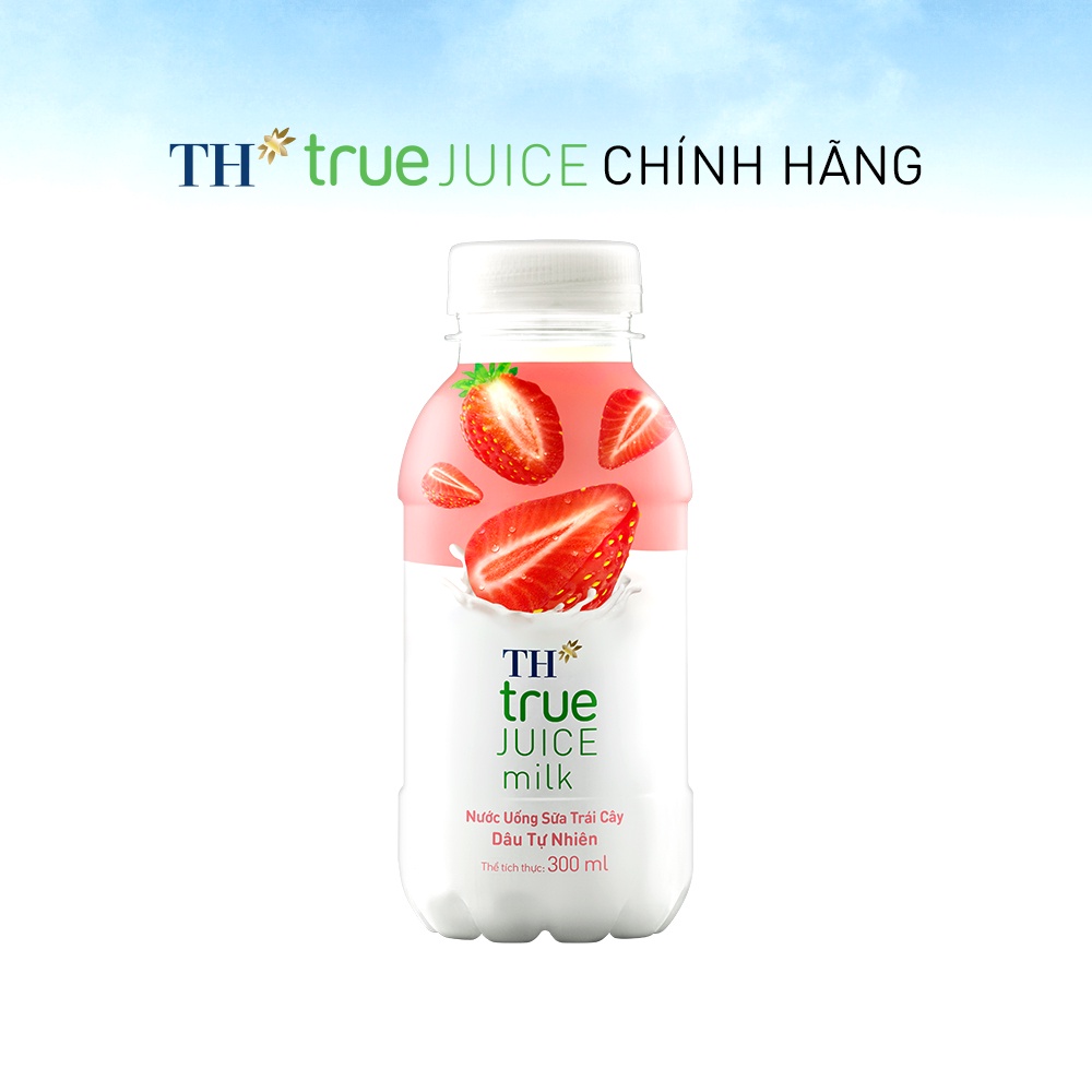 Thùng 24 chai nước uống sữa trái cây dâu tự nhiên TH True Juice Milk 300ml (300ml x 24)