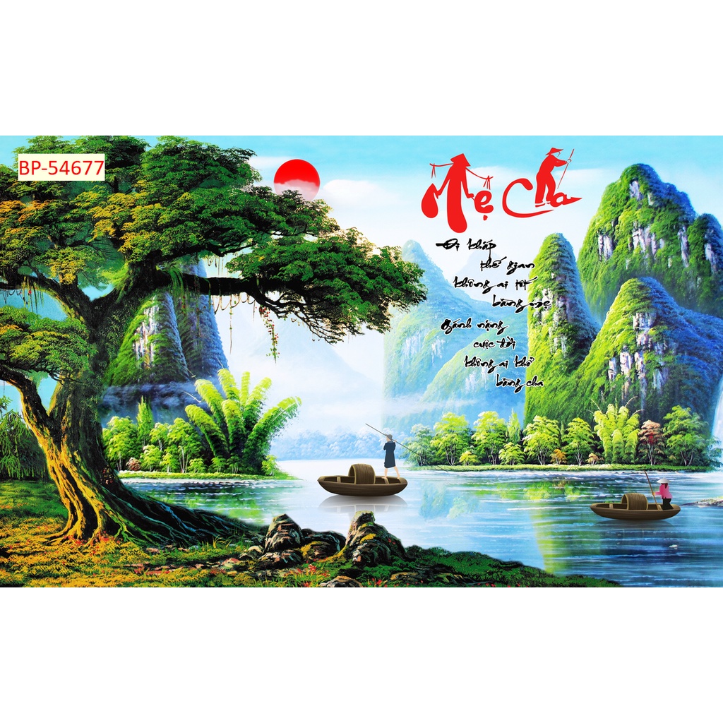 Tranh dán tường 3d Thuỷ mặc chất liệu PP dán sẵn hình sắc nét