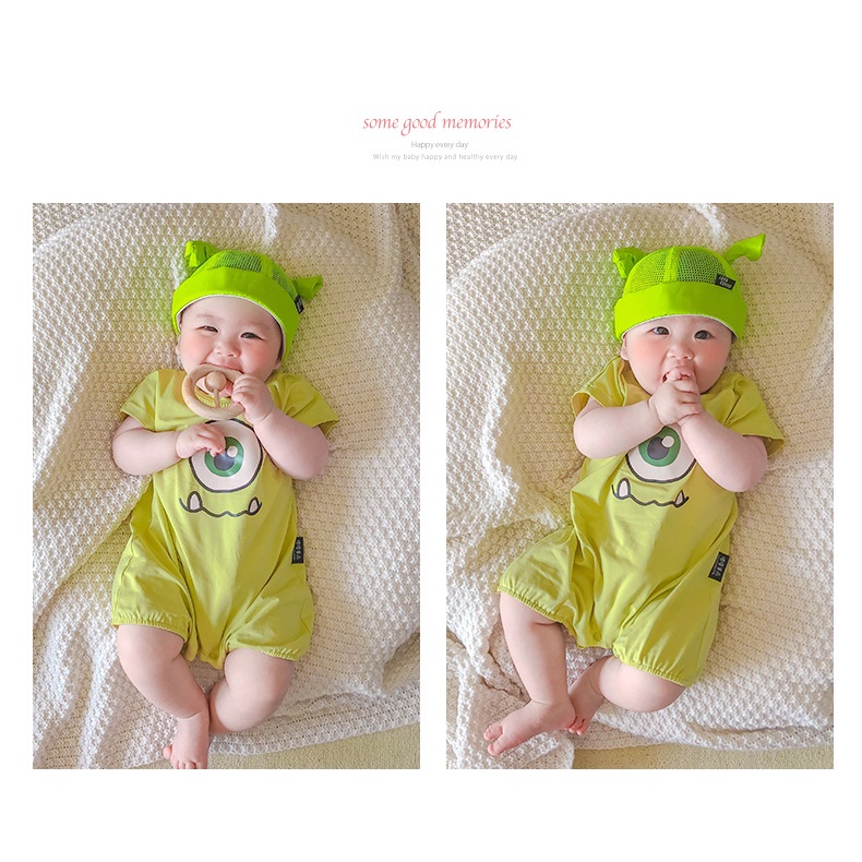 Áo Liền Quần Tay Ngắn Bằng Vải Cotton In Họa Tiết Hoạt Hình Dành Cho Bé Trai Gái 0-18 Tháng Tuổi