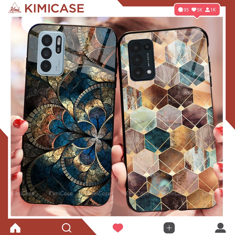 Ốp Oppo Reno 6 , Reno 6z 5G , Reno 5 , Reno 4 , Reno 4 Pro lưng kính cường lực hoa lá
