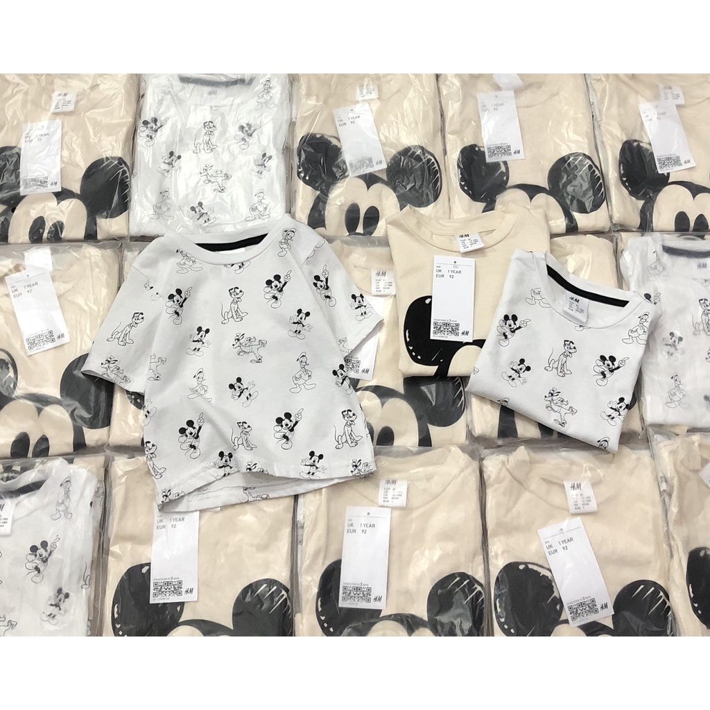 Áo thun cộc tay bé trai - Set 2 áo cotton cộc tay Mickey Hm cho bé trai size 1-6t