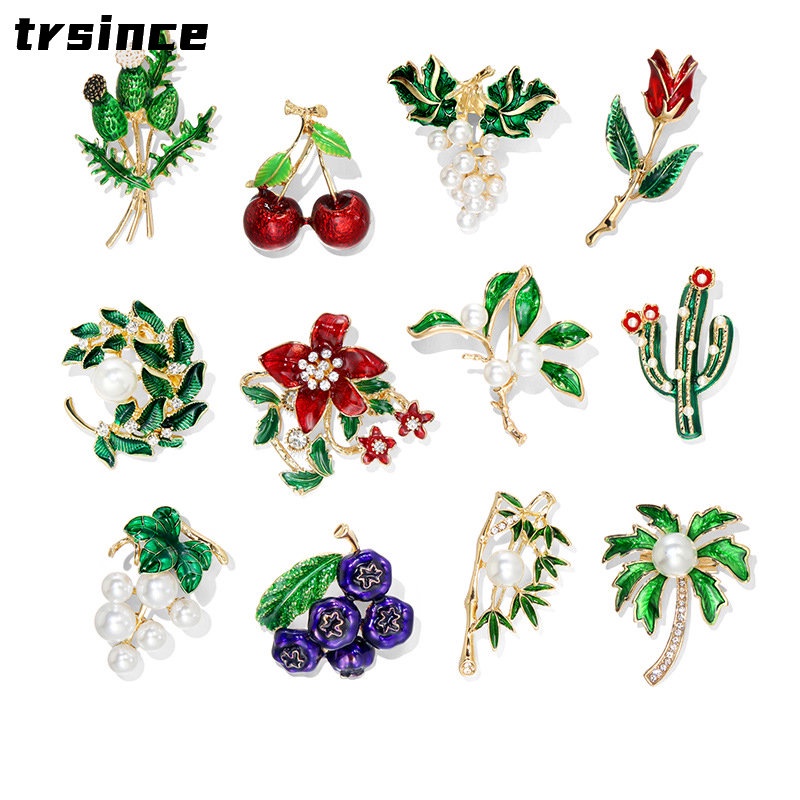 Ghim Cài Áo Hình Cây Xương Rồng / Cherry Đính Đá Nhiều Màu Sắc Phong Cách Retro Mới