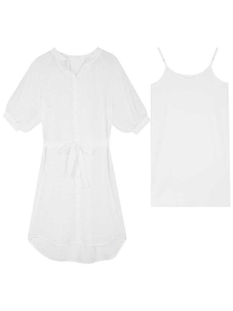 Set đầm Chiffon màu trắng kiểu dáng thanh lịch nữ tính