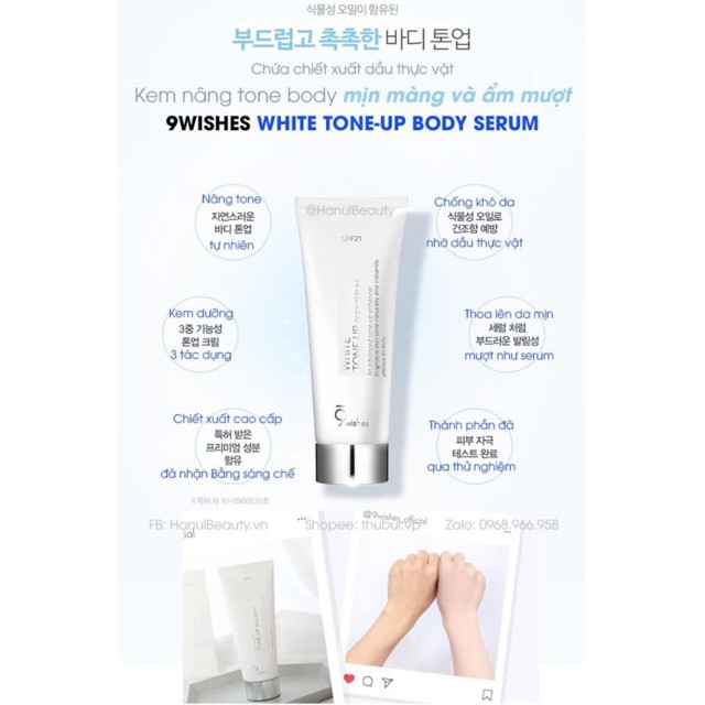 [New Hot] Kem Dưỡng Trắng Da Toàn Thân 9Wishes White Tone Up Body Serum 150ml