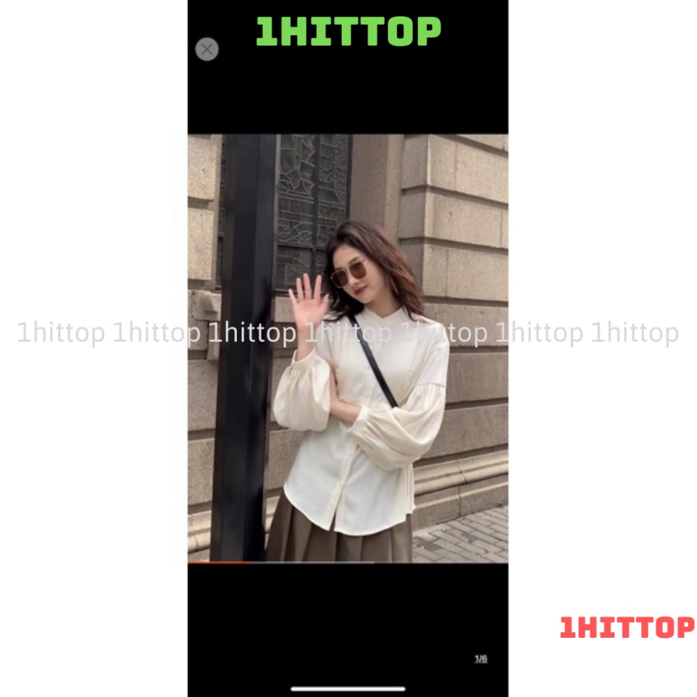 Áo Babydoll Cổ Tàu Ba Cúc Ngực Viền Bèo Chữ U Cộc Tay Cực Xinh Freesize&lt;53Kg - A.185 freeship 50k bao đổi trả    bb
