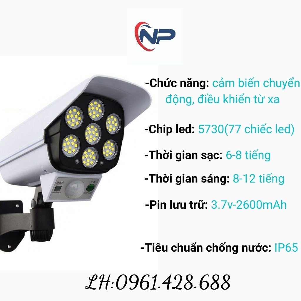 Đèn năng lượng mặt trời giả camera ngoài trời tự động BẬT TẮT chống trộm, chống nước IP67. Có điều khiển shopnhatphong