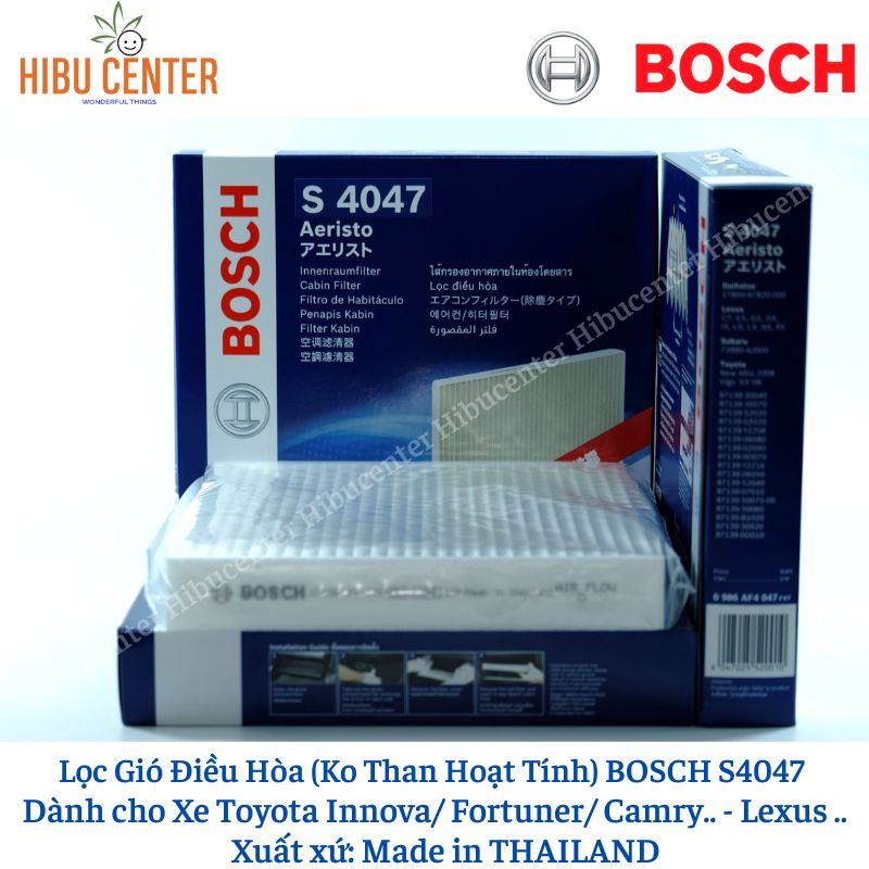 Lọc Gió Điều Hòa Loại Tiêu Chuẩn BOSCH Mã S4047 Dành cho Xe Toyota Innova, Fortuner, Camry, Vios.. .Lexus LX 570,GS300..