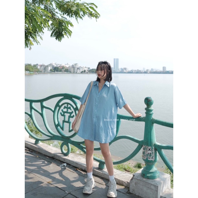 Sơ mi đũi lụa cộc tay oversize Bazic one