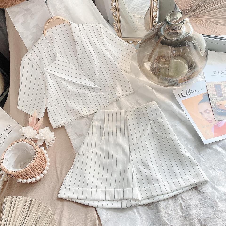 Set crop vest kẻ sọc  + short  (2 món) - KÈM VIDEO