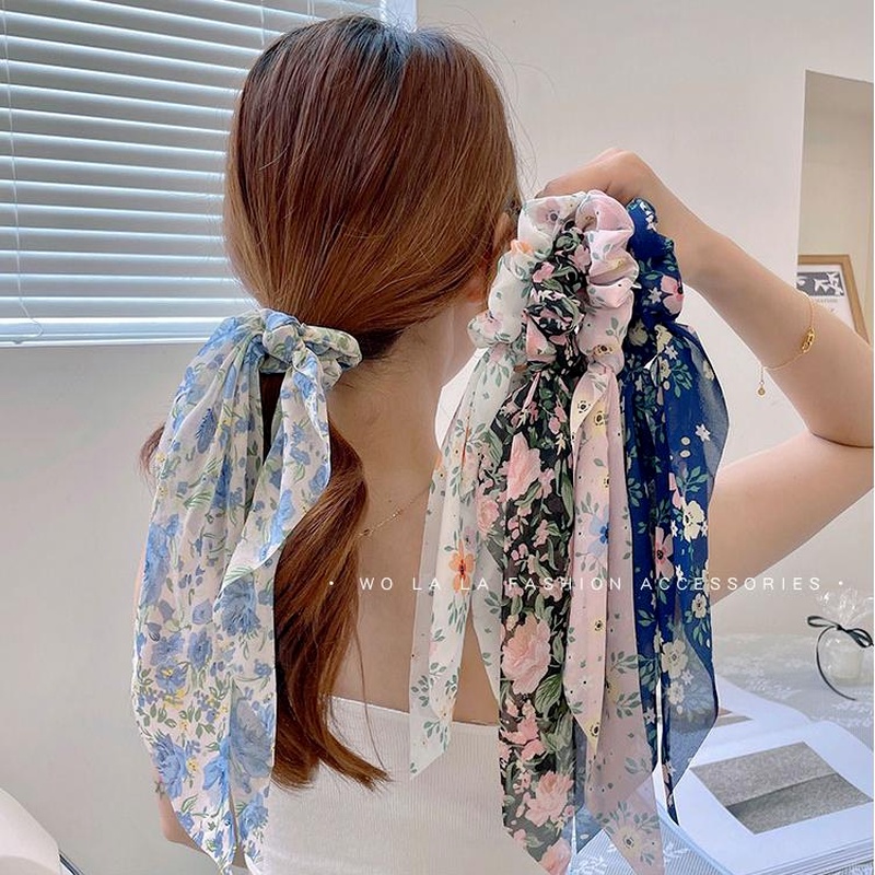 Dây Buộc Tóc Đuôi Ngựa Dài Họa Tiết Hoa Xinh Xắn