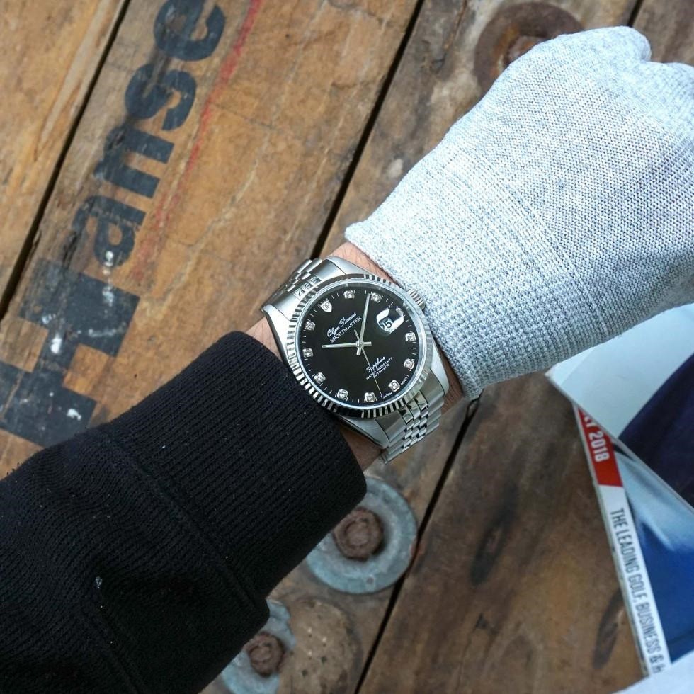 Đồng hồ nam dây kim loại mặt kính sapphire automatic Olym Pianus OP89322 OP89322AGS đen