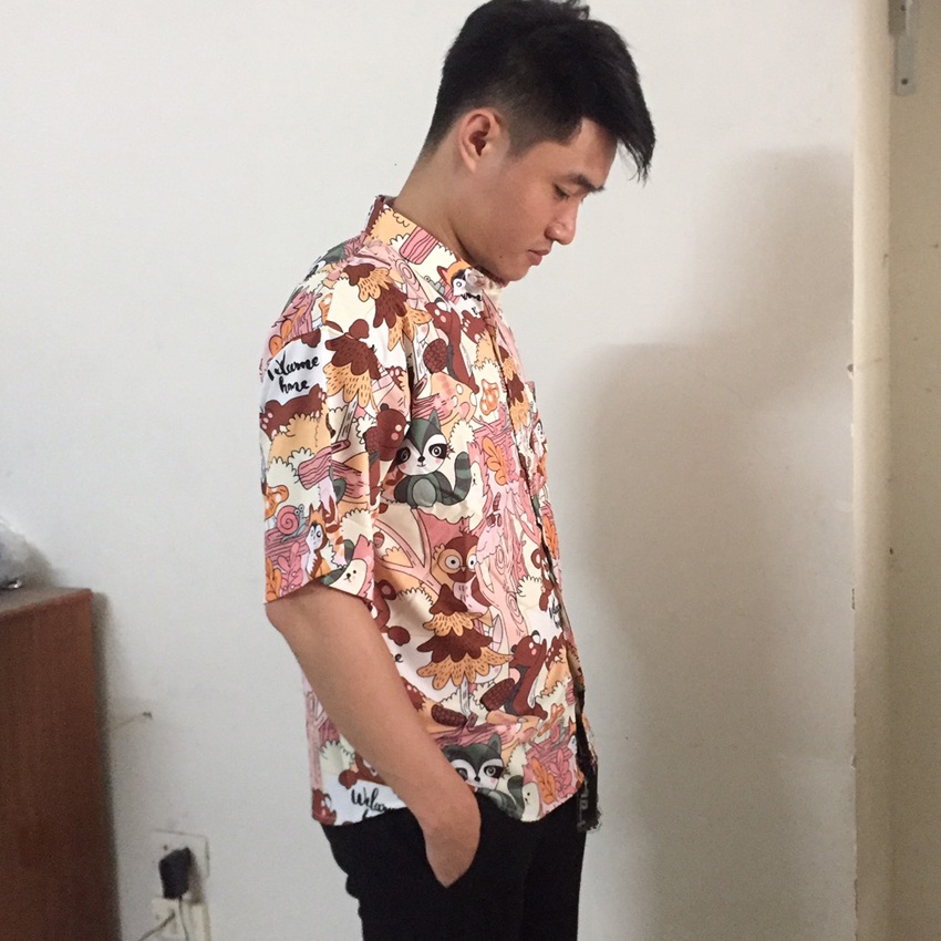 Áo sơ mi, áo sơ mi nam nữ unisex in hình mèo cute, chất vải poly mềm mát trẻ trung, cá tính QC5