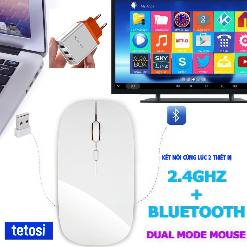 Combo Chuột Không Dây Bluetoot Bản Nâng Cap Không Dùng Pin, Không Âm Thanh, Không Phát Quang