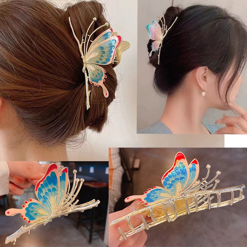Kẹp Càng Cua Lớn Bằng Kim Loại Hình Bướm / Cá Mập Sơn Màu Cho Nữ
