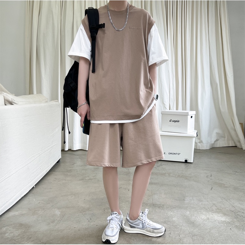 Bộ Quần Áo Thun  Nam Unisex Mùa Hè Cổ Tròn Tay Lỡ 2 Màu Mix Quần Short Thời Trang Zenkonu QA NAM 111