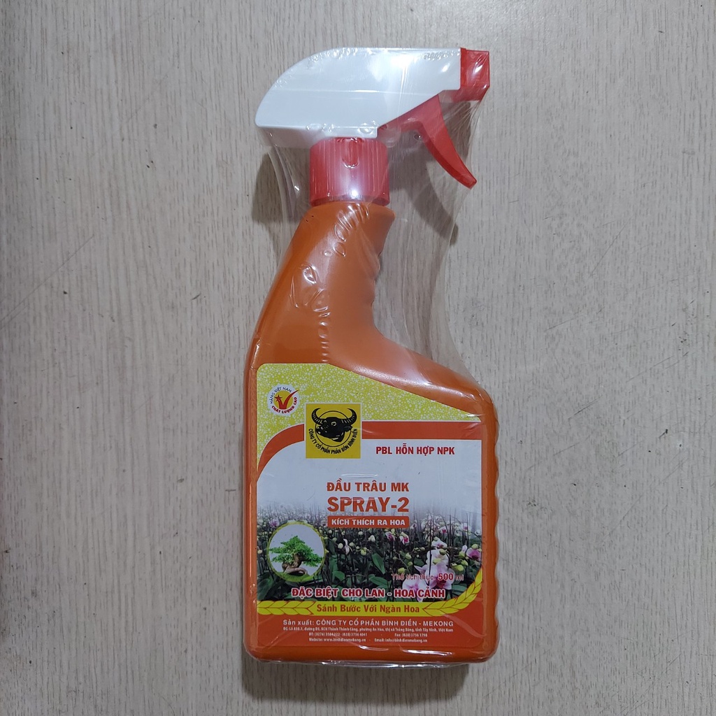 Phân bón lá Đầu Trâu MK Spray 2, kích thích ra hoa, dạng nước, chai 500ml, cho cây trồng - Hàng chính hãng