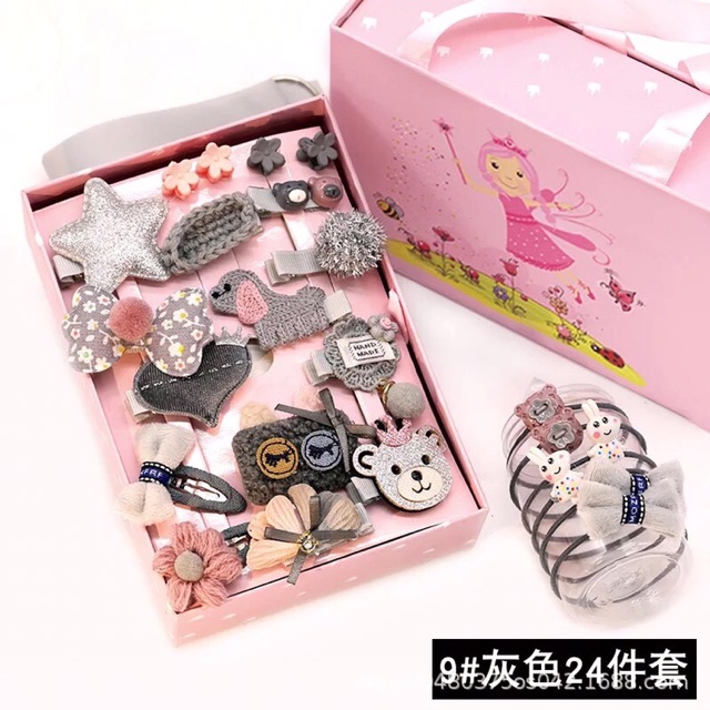 Set Dây buộc tóc gồm 24 chi tiết,cho bé gái tha hồ lựa chọn kẹp tóc xinh