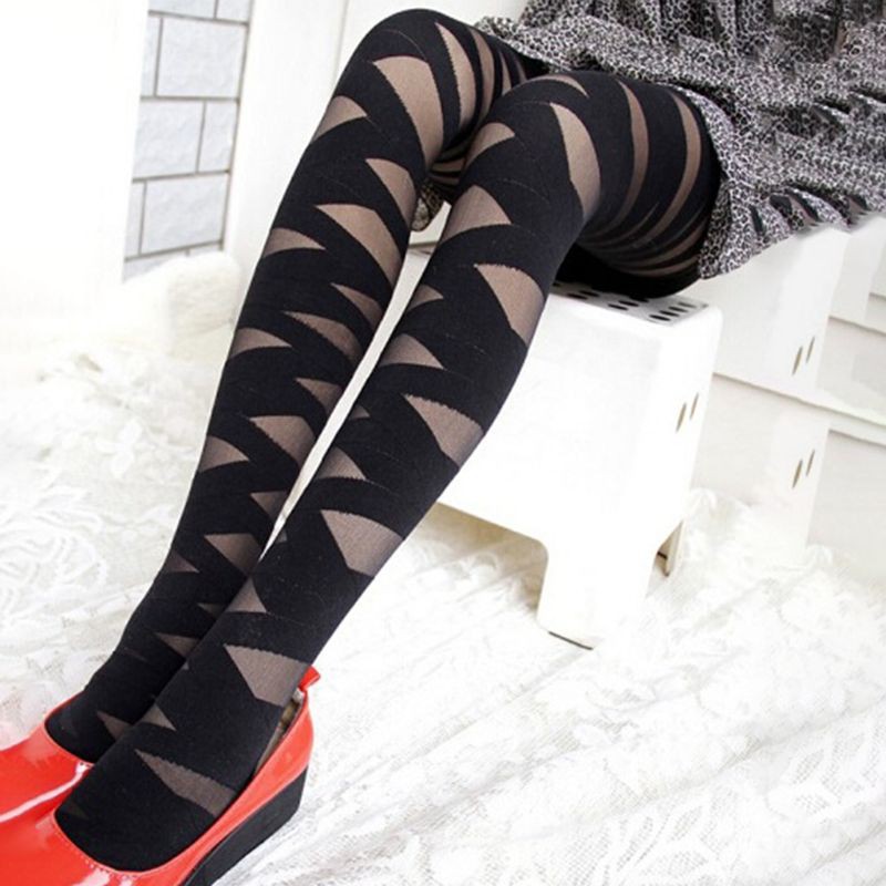 Quần tất nylon co giãn mỏng nhìn thấu in họa tiết dài băng cho nữ