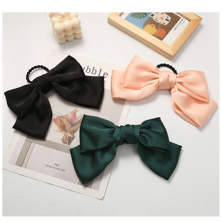 Dây cột tóc đính nơ lớn bằng satin mềm mượt