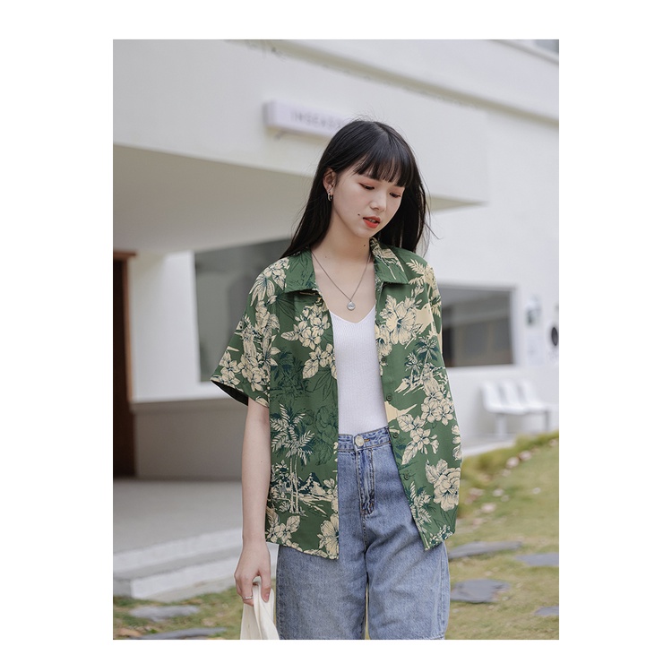 Áo Sơ Mi Họa Tiết Hoa retro Thời Trang Hè Phong Cách Hawaii Cho Nữ