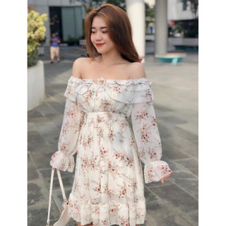 Váy hoa nhí trễ vai, Đầm trễ vai, Đầm hoa nhí ulzzang siêu dễ thương