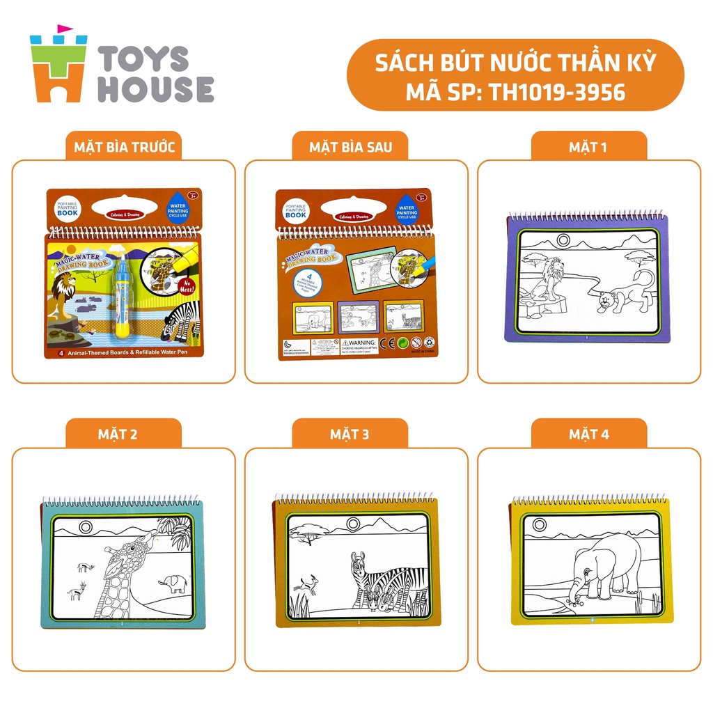Sách tô màu bút nước thần kỳ ToysHouse size vừa cho trẻ em 3-4-5 tuổi, giúp trẻ em phát triển kỹ năng Montessori
