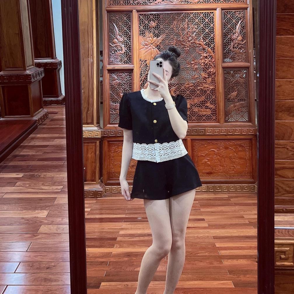 BỘ ĐÙI VIỀN CỔ REN MIX QUẦN SHORT ĐÙI