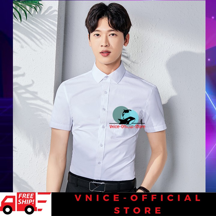 Áo Sơ Mi Nam Ngắn Tay Cao Cấp - Chất Liệu Lụa , Không Nhăn, Thoáng Mát, Thấm Hút Mồ Hôi(5 MÀU) VNICESTORE