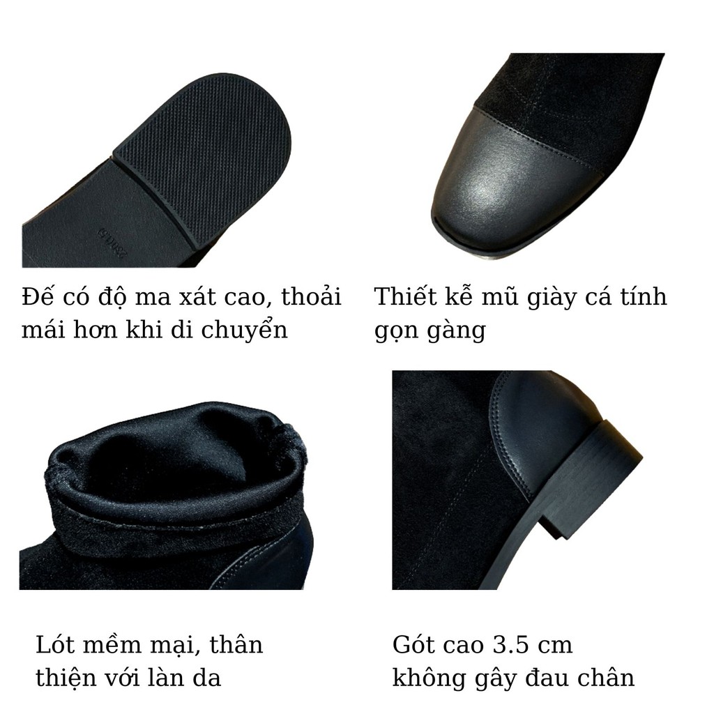 Bốt nữ da lộn cổ thấp gót cao 3.5cm | BigBuy360 - bigbuy360.vn