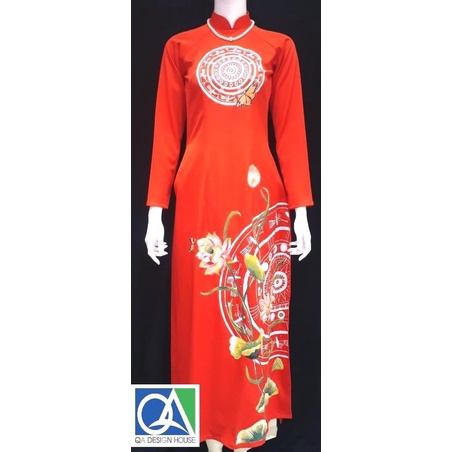 Áo dài vẽ tay Trống đồng Hoa sen đẹp xuất sắc