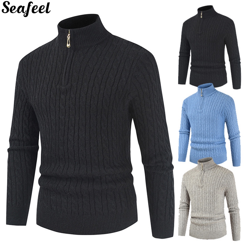 Áo sweater cổ đứng phối khóa kéo thời trang mùa đông cho nam