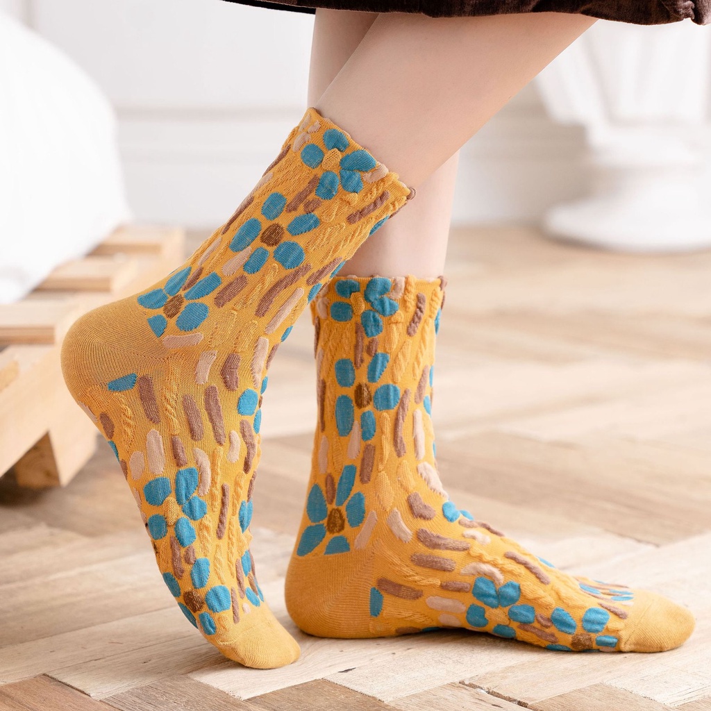 Vớ Cotton Cổ Vừa Kẻ Sọc Dọc Phong Cách Dân Tộc Cổ Điển Thời Trang Thu Đông Cho Nữ