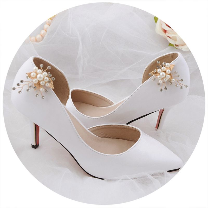 Giày Cao Gót Đế Xuồng Bằng Hợp Kim Họa Tiết Chiếc Lá Màu Vàng Sang Trọng Trang Trí Tiệc Cướ