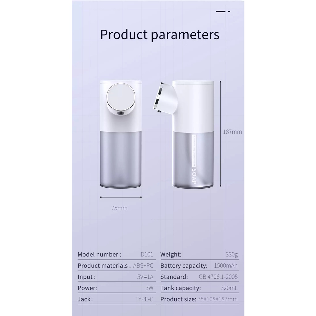 Bình đựng xà phòng UARELIFFE tạo bọt thông minh có thể sạc lại tiện dụng 320ml kèm dâ