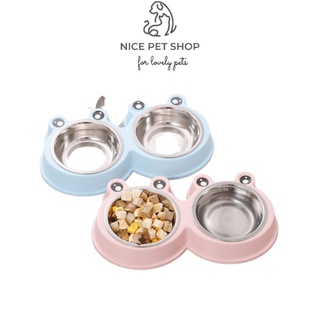 Bát đôi inox hình con ếch cho mèo