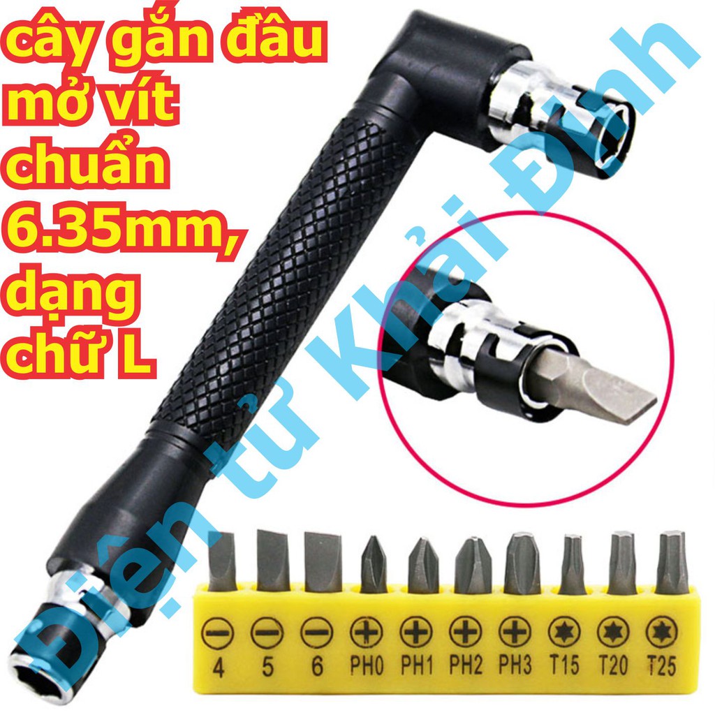 cây gắn đầu mở vít chuẩn 6.35mm, dạng chữ L, gắn 2 đầu Thanh cờ lê gán đầu bắn vít kde6284