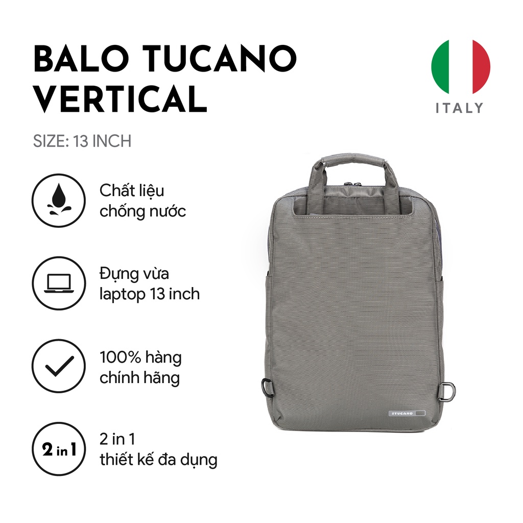 Balo Laptop/ Macbook Tucano Vertical chống sốc nhỏ nhắn 11 inch và 13 inch